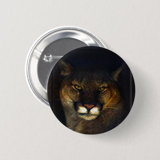 Badge Rond 5 Cm Gros Chat Cougar Mountain Lion Art Design (Devant & derrière)