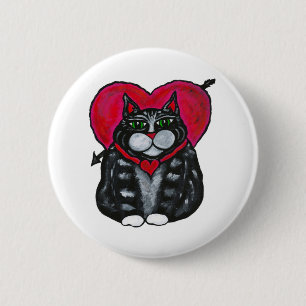 Badge Rond 5 Cm Gros chat et bouton de Saint-Valentin de coeurs