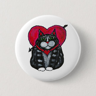 Badge Rond 5 Cm Gros chat et bouton de Saint-Valentin de coeurs