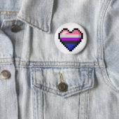 Badge Rond 5 Cm Gros Pixel Coeur Design dans Genre Fluid Drapeau (En situation)