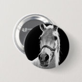 Badge Rond 5 Cm Gros plan Cheval blanc noir en nuit (Devant & derrière)