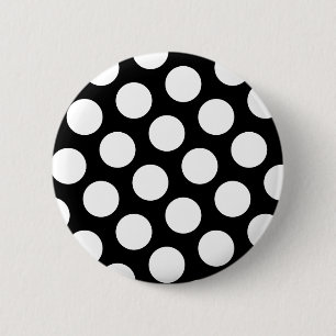 Badge Rond 5 Cm Gros Pois noirs et blancs