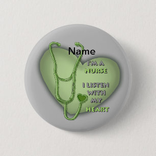 Badge Rond 5 Cm Grosse infirmière au coeur vert