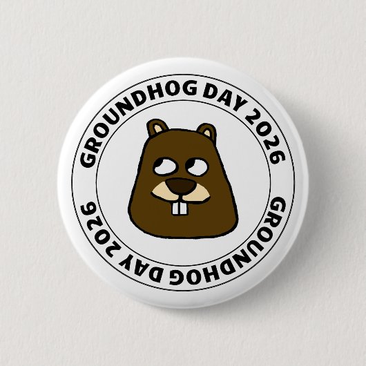 Badge Rond 5 Cm Groundhog Day 2026 with Groundhog face (Devant)
