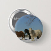 Badge Rond 5 Cm Groupe de chevaux miniatures dans la neige (Devant & derrière)