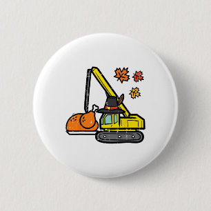 Badge Rond 5 Cm Grue de Thanksgiving Turquie Construction Chute Td