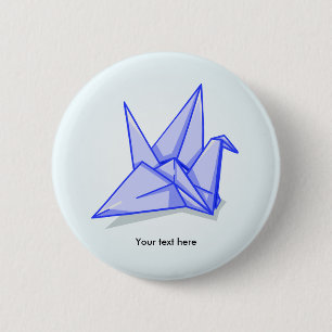 Badge Rond 5 Cm Grue en papier d'origami bleu mignon