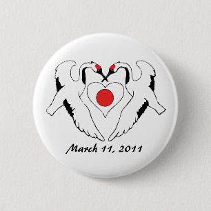 Badge Rond 5 Cm Grues japonaises et soulagement de tremblement de