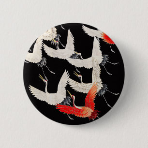 Badge Rond 5 Cm Grues volantes : Japonais Bird Kimono Art