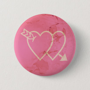 Badge Rond 5 Cm Grunge Hearts et Flèche Vert - Rose