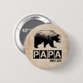 Badge Rond 5 Cm Grunge Papa Bear depuis 2014, Noir (Devant & derrière)