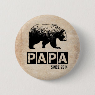Badge Rond 5 Cm Grunge Papa Bear depuis 2014, Noir