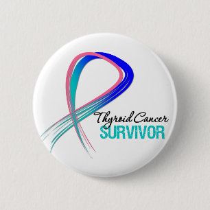 Badge Rond 5 Cm Grunge Ribbon Thyroid Cancer Survivant