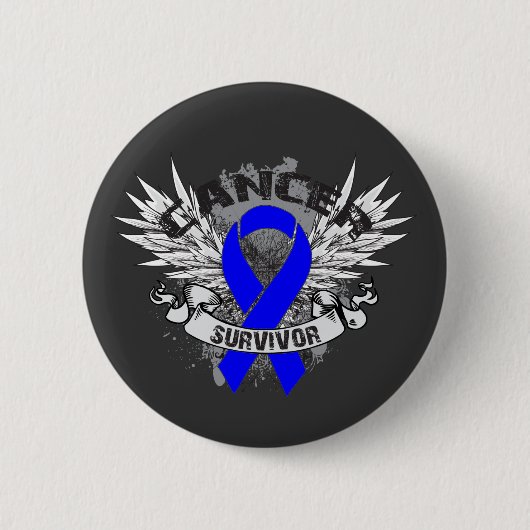 Badge Rond 5 Cm Grunge Winged Ribbon Colon Cancer Survivant (Devant)
