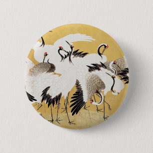 Badge Rond 5 Cm Grupe de grues japonaises Vintage Oiseau Riche Cla