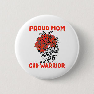 Badge Rond 5 Cm Guerrier Chd Maman fière Jolie Fleur Rouge Cœur De
