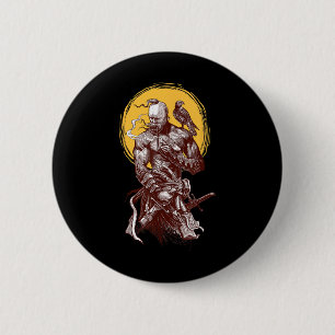 Badge Rond 5 Cm Guerrier cosaque ukrainien tenant une épée combatt
