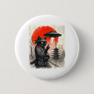 Badge Rond 5 Cm Guerrier de chat ninja samouraï UFO japonais anime