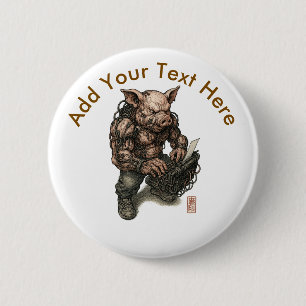 Badge Rond 5 Cm Guerrier de cochon mutant - Boucher Cyberpunk avec