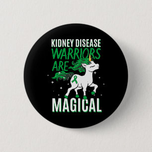 Badge Rond 5 Cm Guerrier de la maladie Magique Unicorne vert orgue