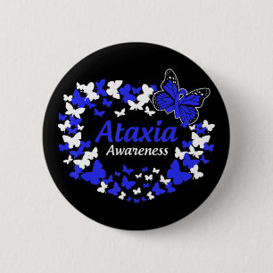 Badge Rond 5 Cm guerrier de l'ataxie papillon avec ruban bleu T-sh