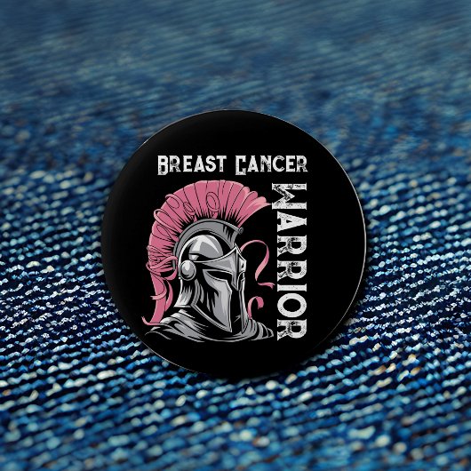 Badge Rond 5 Cm Guerrier du cancer du sein noir