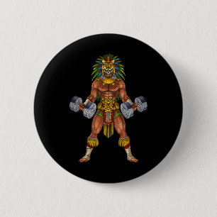 Badge Rond 5 Cm Guerrier Jaguar Aztèque Musculation Gymnastique Ha