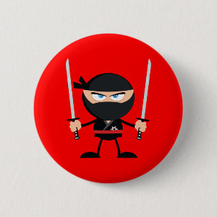 Badge Rond 5 Cm Guerrier rouge de Ninja de bande dessinée avec