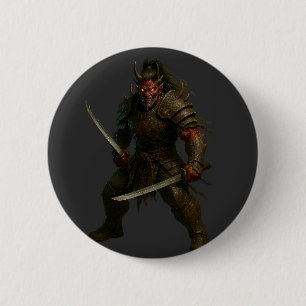 Badge Rond 5 Cm Guerrier Samouraï Démoniaque