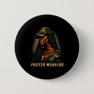 Badge Rond 5 Cm Guerrière de prière de femme noire Camo Foi chréti