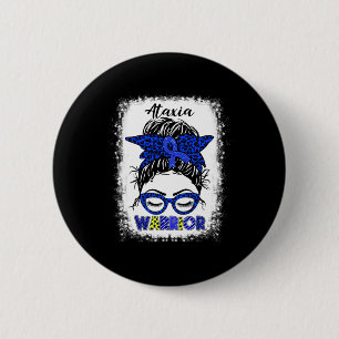 Badge Rond 5 Cm Guerrière Messy Bun Bleu Ruban Femmes Ataxia