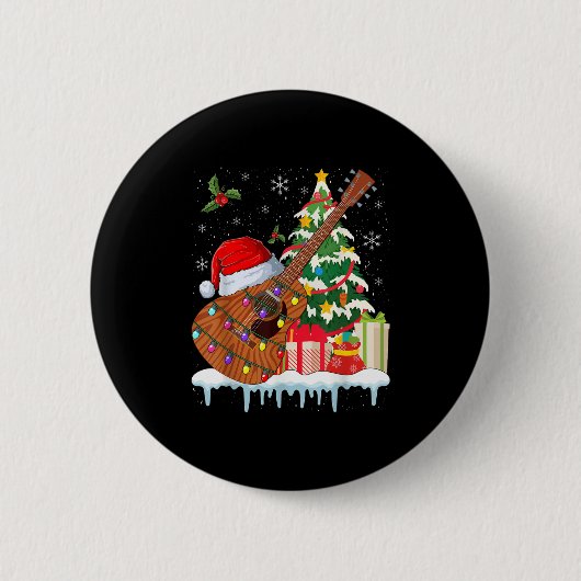 Badge Rond 5 Cm Guitar Santa Hat Christmas Musicians Guitars (Devant)