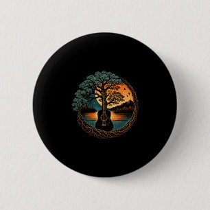 Badge Rond 5 Cm Guitare acoustique arbre au bord du lac musique na