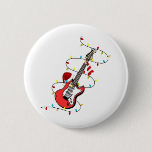 Badge Rond 5 Cm Guitare Électrique Père Noël Musique Amoureux de N
