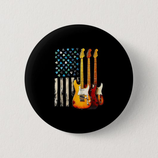 Badge Rond 5 Cm Guitare électrique Rock N Roll Rétro Drapeau Améri (Devant)
