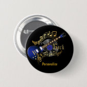 Badge Rond 5 Cm Guitare rock - Bleu (Devant & derrière)