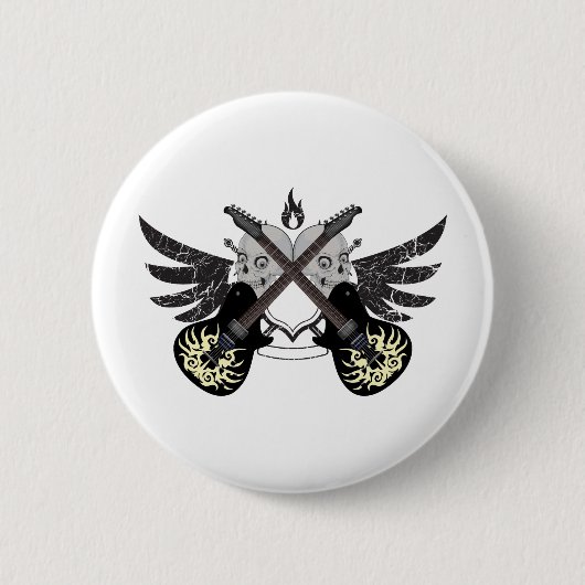 Badge Rond 5 Cm Guitares et crânes croisés (Devant)