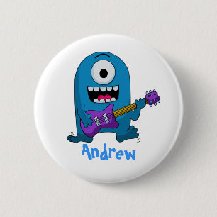 Badge Rond 5 Cm Guitariste bleu mignon de monstre