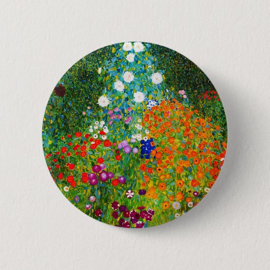 Badge Rond 5 Cm Gustav Klimt , “ Farmhouse garden ” (Devant)