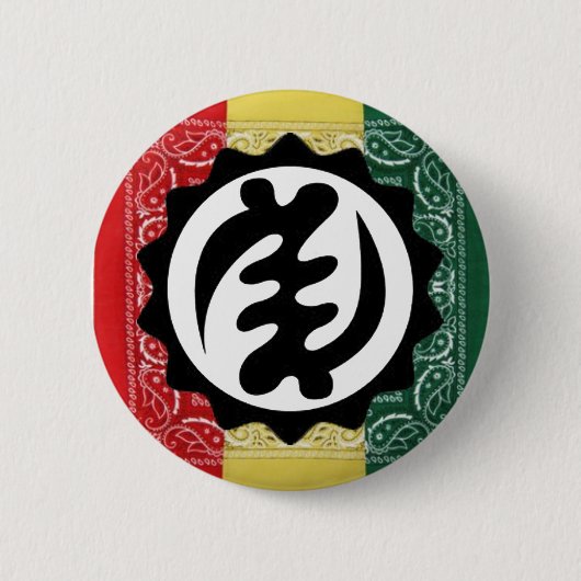 Badge Rond 5 Cm GYE NYAME, jaune rouge, et bouton de vert (Devant)