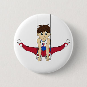 Badge Rond 5 Cm Gymnaste mignon sur l'insigne d'anneaux