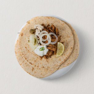 Badge Rond 5 Cm Gyros pita with tzatziki coleslaw olives and feta