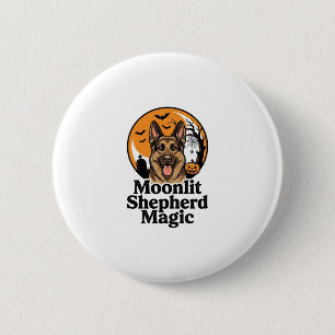 Badge Rond 5 Cm Halloween Berger Allemand Lune Sombre Amoureux des