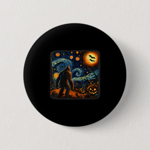 Badge Rond 5 Cm Halloween Bigfoot Nuit Étoilée Van Gogh Sasquatch