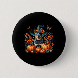 Badge Rond 5 Cm Halloween Blue Heeler Chien Citrouille Automne Sai