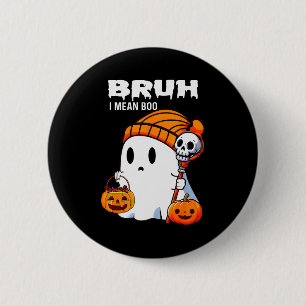 Badge Rond 5 Cm Halloween Bruh Fantôme Boo Crâne Citrouille Garçon