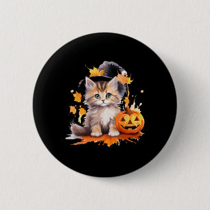 Badge Rond 5 Cm Halloween Chat Noir Sorcière Casquette Citrouille