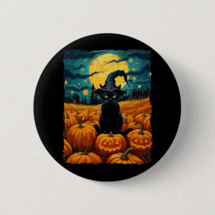 Badge Rond 5 Cm Halloween Chat noir Van Gogh Witch Kawaii Citrouil