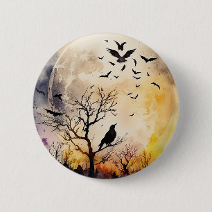 Badge Rond 5 Cm Halloween chauves-souris pleine lune cordes nuit e