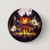 Badge Rond 5 Cm Halloween Citrouille mignon Fantômes Moon Effrayan (Devant)
